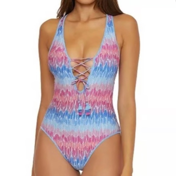 BECCA Womens Spotted Abstract Joshua Tree Multicolored One Piece Swimsuit Large - Picture 1 of 7